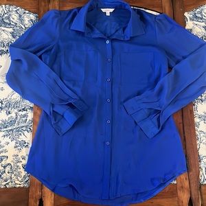 Sheer blue button-up blouse